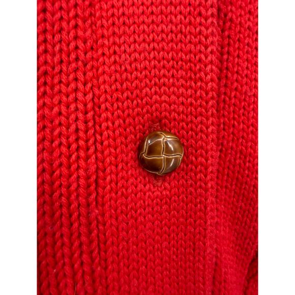 Vintage Sears Womens Cardigan Sweater Red Worsted Wool Cable Knit Fisherman - Picture 5 of 10